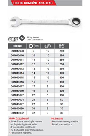 Cırcır Kombine Anahtar 8 Mm D01040008