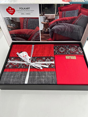 Cotton Box Folk Art Ranforce Çift Kişilik Nevresim Takımı – Ardıl Kırmızı