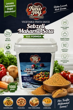 Sebzeli Makarna Sosu 1000 gr Vegetable Pasta Sauce - Helal Belgeli, Yerli Üretim