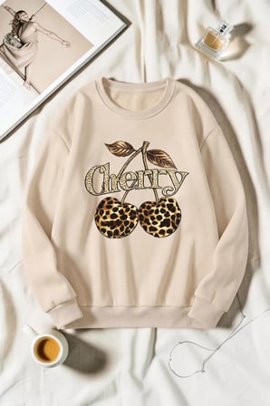 Unisex Baskılı Bisiklet Yaka Sweatshirt