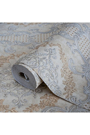 Damask Pattern Duvar Kağıdı (Ephes 6802-3, Altın, Sarı, 1.06x10 m - 10.6 m²)