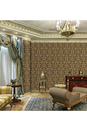 Damask Pattern Wallpaper - Duvar Kağıdı, Kahverengi - Ephes 6802-5, 10,60 M²