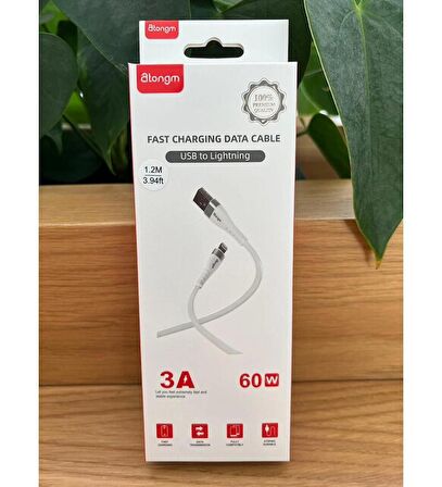 atongm 3A/60W USB to Lightning Şarj ve Data Kablosu (1,2 Metre)