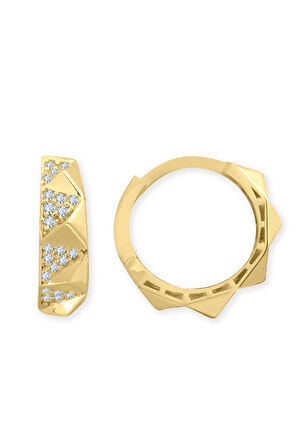 Altın Taşlı Piramit 1.5 Cm Halka Günlük Küpe