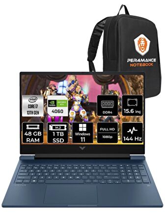 HP Victus 15 i7 13700H 48GB RAM 1TB SSD RTX4060/12GB 144Hz 15.6'' FHD W11HOME 8U844EA & PER4 ÇANTA