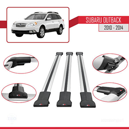 Subaru Outback 2010-2014 Arası ile Uyumlu FLY Model Ara Atkı Tavan Barı Gri 3 Adet