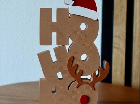 Ho Ho Ho Yazılı Noel Baba Şapkalı Ren Geyikli Dekoratif Yılbaşı Kelime Süsü