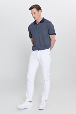Erkek Beyaz 360 Derece Her Yöne Esneyen Slim Fit Dar Kesim Diyagonal Desenli Pantolon