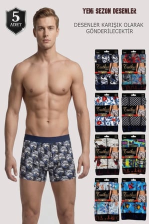 Tutku Erkek Karışık Desenli Paçalı Boxer 5’li Set 0119 – Esnek ve Rahat (Karışık Desen)