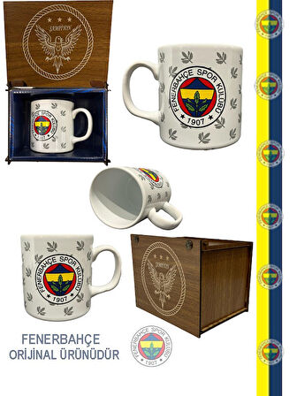 Fenebahçe Lisanslı Kupa FB Logolu Mug Hediye Ahşap Kutulu