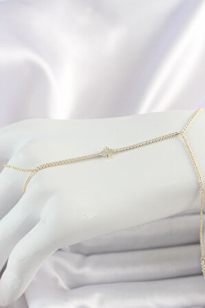 Pirinç Gold Renk Su Yolu Zirkon Taşlı Yonca Model Kadın Şahmeran