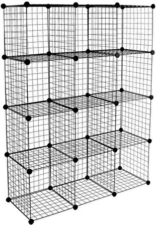 12 Bölmeli Metal Tel Portatif Modüler Oyuncak Dolabı Çok Amaçlı Düzenleyici Raf