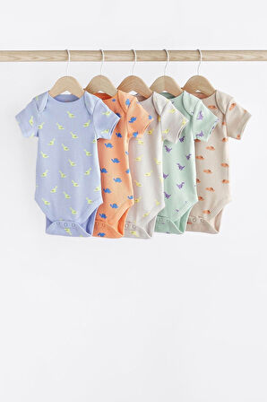 Next Baby % 100 Pamuklu Multi Dinasour Desenli Kısa Kollu 5’li Body Zıbın