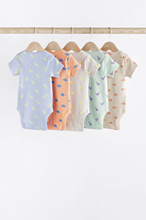 Next Baby % 100 Pamuklu Multi Dinasour Desenli Kısa Kollu 5’li Body Zıbın