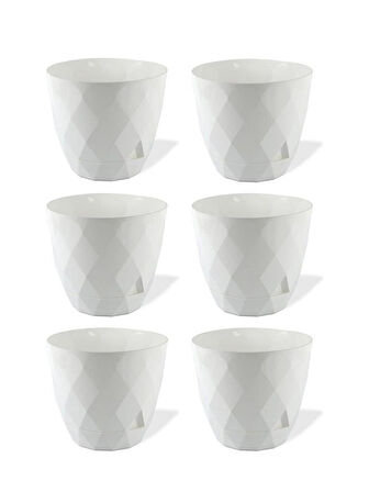 Omnipazar KRS-453 Yakamoz Tabaklı Plastik Saksı Takımı 2.4 lt Beyaz 6 Adet