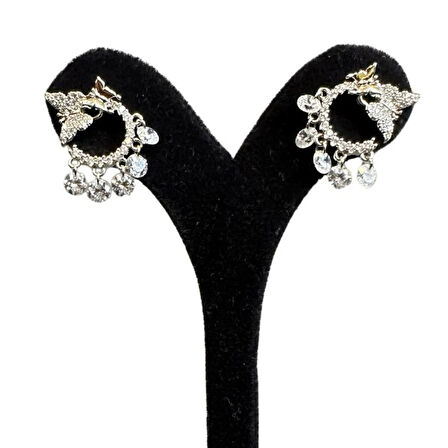 Uretti - İREM 3914 1939 Zirkon Taşlı Kelebek Model Sallantılı Tasarım Küpe