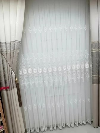 NİVEMESHOME HAZEL APLİK3 EKRU 1/3 PİLELİ BAMBU TÜL PERDE