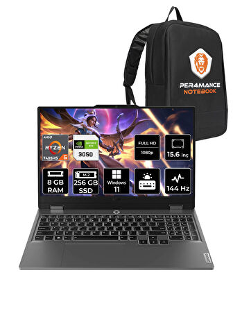 Lenovo LOQ R5 7235HS 8GB 256GB SSD RTX3050/6GB 95W 144Hz FHD 15.6" W11H Gaming Laptop & PER4 ÇANTA