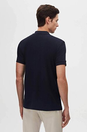 Twn Slim Fit Lacivert Pike Dokulu Yarım Fermuarlı Polo Yaka T-Shirt 4EC14ORTFRPLO