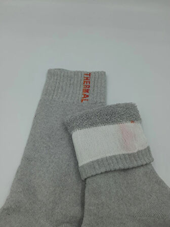 3 Çift Gri Termal Yünlü Havlu Çorap -30 Dereceye Dayanıklı Koku Yapmaz Sıcak Tutar