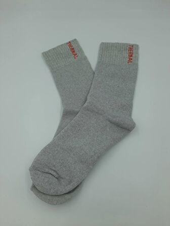 3 Çift Gri Termal Yünlü Havlu Çorap -30 Dereceye Dayanıklı Koku Yapmaz Sıcak Tutar