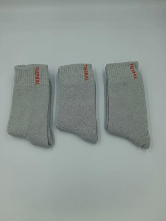 3 Çift Gri Termal Yünlü Havlu Çorap -30 Dereceye Dayanıklı Koku Yapmaz Sıcak Tutar