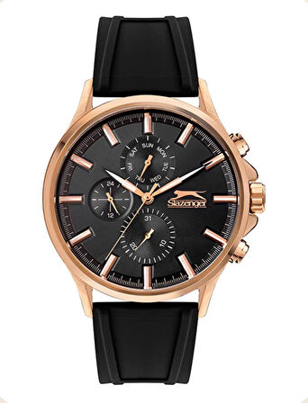 SLAZENGER ROSE GOLD KASA DUAL TİME ÖZELLİKLİ 5 ATM SU GEÇİRMEZ SİLİKON KAYIŞLI ERKEK KOL SAATİ
