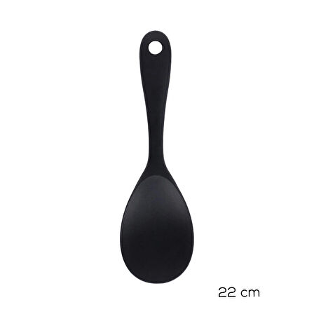 Porsima 5262 Sert Uçlu Silikon Pilav Kaşığı Dayanıklı Yanmaz Yapışmaz Çizmez Pilav Kepçe Kaşığı Siyah 22cm