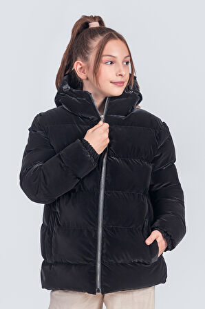 Kız Çocuk Kapüşonlu Nova Kumaş Kışlık Mont KM1010