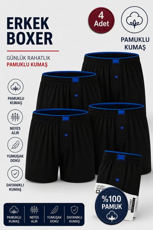 Erkek Penye Boxer 4 Adet %35 Pamuk %65 Polyester (Tutku Yetkili Satıcısı) Havlu Bel Düğmeli Pamuklu Rahat Kalıp Nefes Alan Kumaş - Gri