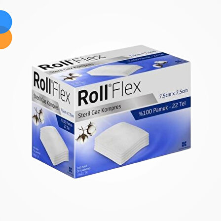 Roll Flex 7.5cmX7.5cm Steril Gaz Kompres Spanç (22 Tel) 100'lü Kutu