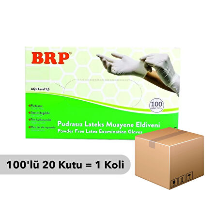 BRP Pudrasız Lateks Muayene Eldiven Medium (M) 100'lü Kutu X 20 Kutu - 1 Koli