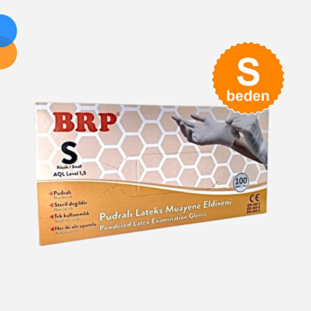 BRP Pudralı Lateks Muayene Eldiven Small (S) 100'lü Kutu X 20 Kutu - 1 Koli