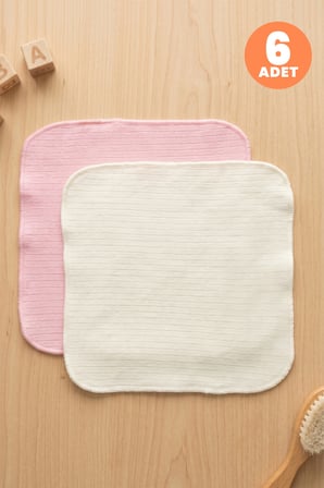 Just Inner Kız Bebek 6'lı %100 Pamuk Ağız Mendili Düz Renk Dokulu Kutulu Set Nefes Alan Doku (682201