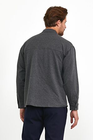 Erkek Çıtçıt Detaylı Slim Fit Sweatshirt Dış Gömlek Antrasit