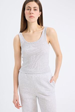 Slim Fit Dar Kesim Basic Düz Bisiklet Yaka Fitilli Kaşkorse Casual Atlet