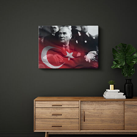 Atatürk ve Türk Bayrağı Kompozisyon Kanvas Tablo