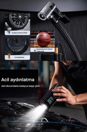 ST-9650 12000MAH Jump Starter Akü Takviye ve Lastik Şişirme Pompası Siyah
