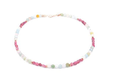 ROSE TASARIM DOĞAL AKUAMARİN HELİODOR KUNZİT VE PEMBE TURMALİN KOLYE