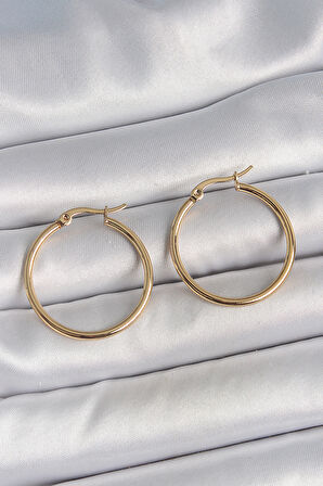 316 Çelik Gold Renk 27 mm Halka Model Kadın Küpe