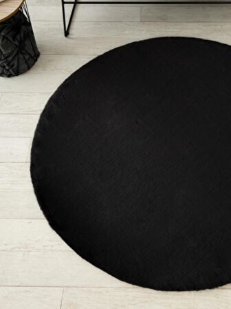 Tappeto Rex Tavşanı Dekoratif Yuvarlak Post Halı Siyah (Tüy Yüksekliği 22 mm)