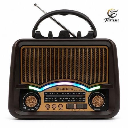 GS-1360 Nostaljik Tasarım Bluetooth Hoparlörlü Güneş Enerjili Şarjlı FM/AM/SW Radyo