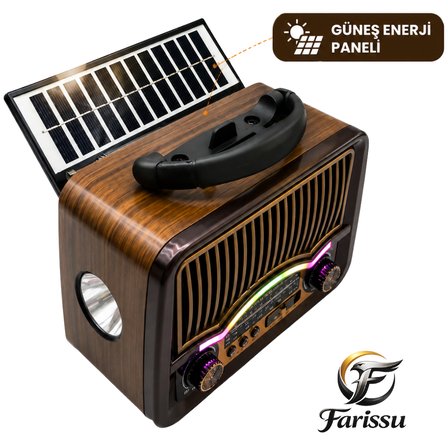 GS-1360 Nostaljik Tasarım Bluetooth Hoparlörlü Güneş Enerjili Şarjlı FM/AM/SW Radyo
