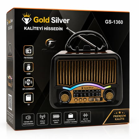 GS-1360 Nostaljik Tasarım Bluetooth Hoparlörlü Güneş Enerjili Şarjlı FM/AM/SW Radyo