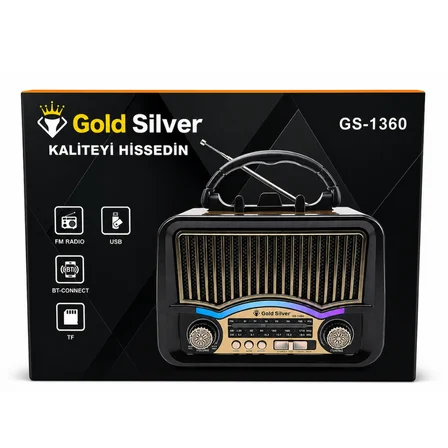 Gold Silver GS-1360 Nostaljik Tasarım Bluetooth Radyo(YEDEK PİLİ)