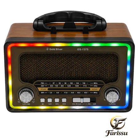 Gold Silver GS-1375 Nostaljik Radyo - Bluetoothlu, Güneş Panelli, Şarjlı Fenerli Taşınabilir Hoparlör