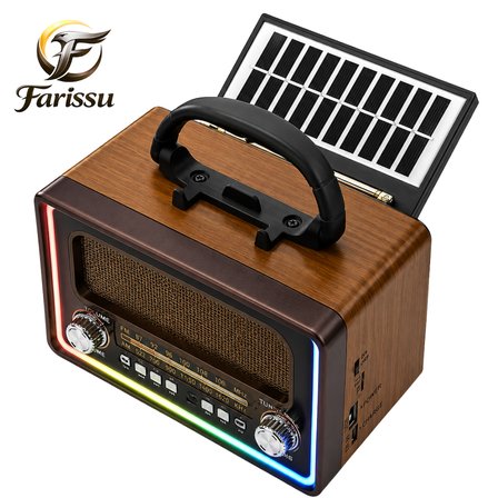 Gold Silver GS-1375 Nostaljik Radyo - Bluetoothlu, Güneş Panelli, Şarjlı Fenerli Taşınabilir Hoparlör