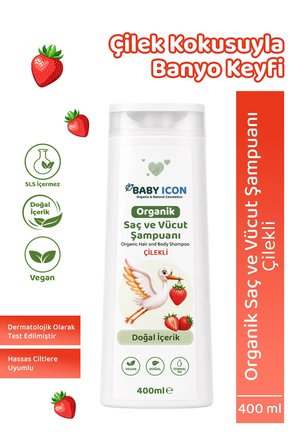 baby i̇con doğal vegan çilekli saç ve vücut şampuanı 400 ml