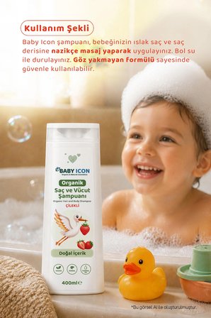 baby i̇con doğal vegan çilekli saç ve vücut şampuanı 400 ml