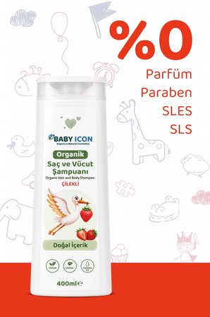 baby i̇con doğal vegan çilekli saç ve vücut şampuanı 400 ml